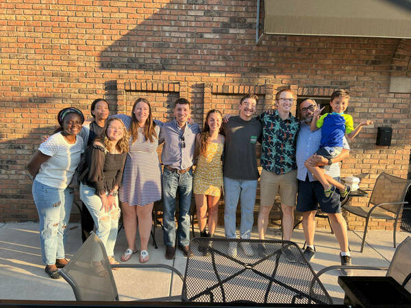 A picture of us, all smiling, outside one of Felipe's favorite restaurants.
